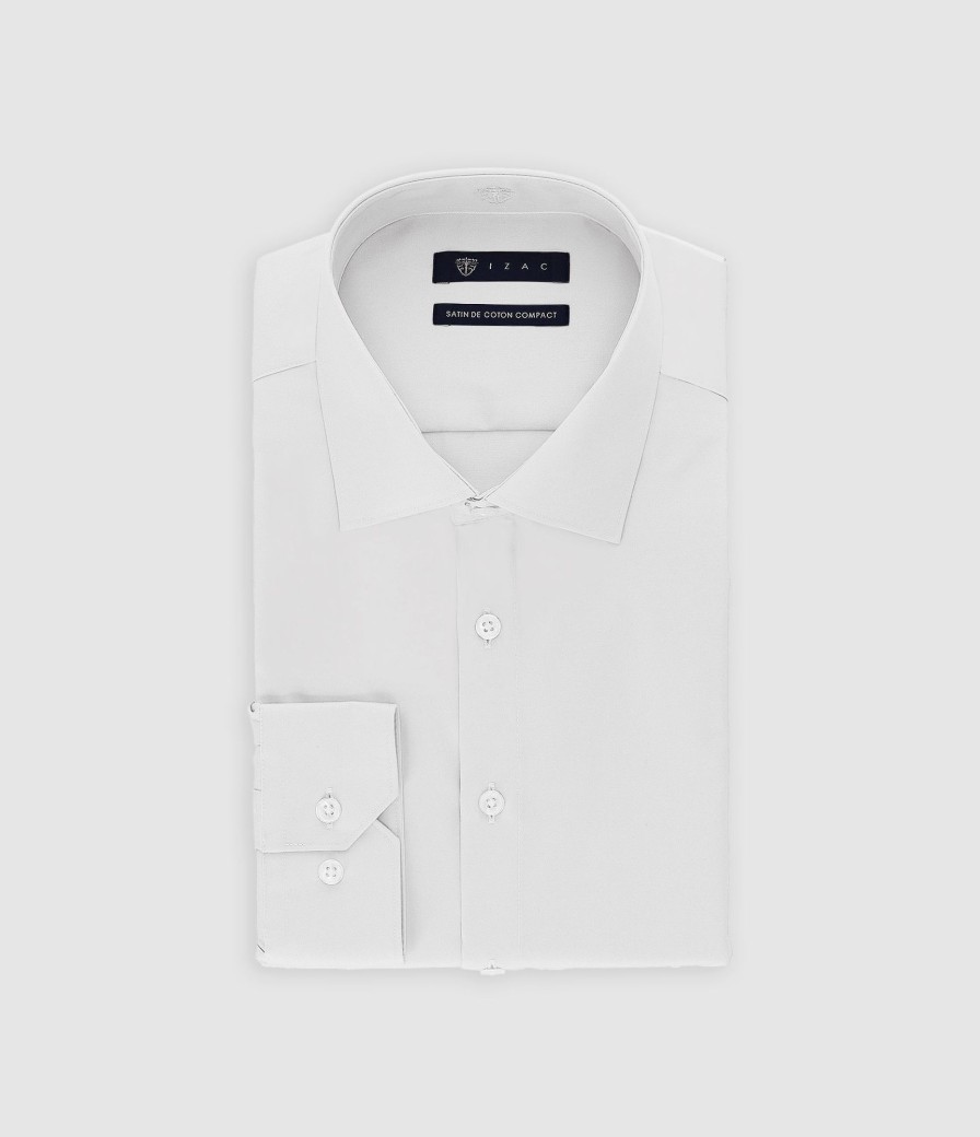 Vetements IZAC Chemises Blanches | Chemise Slim Fit En Satin De Coton Blanc