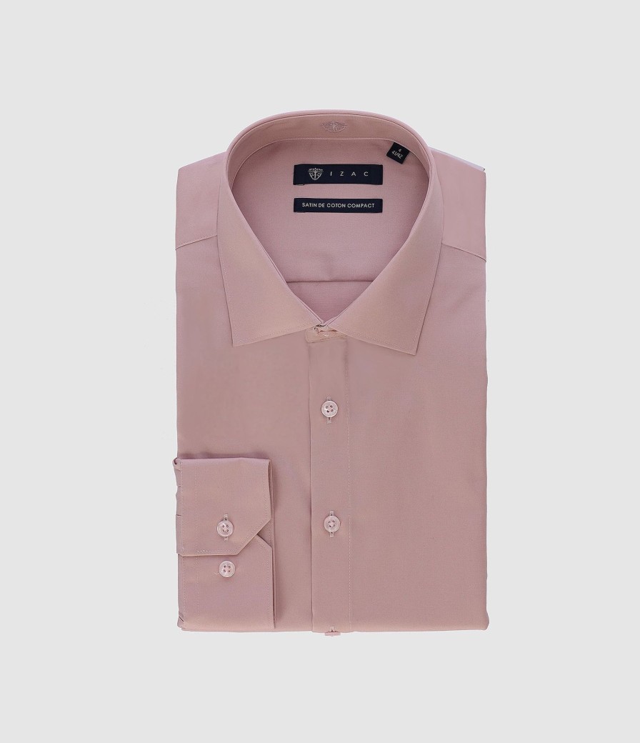 Vetements IZAC | Chemise coupe slim en satin de coton rose