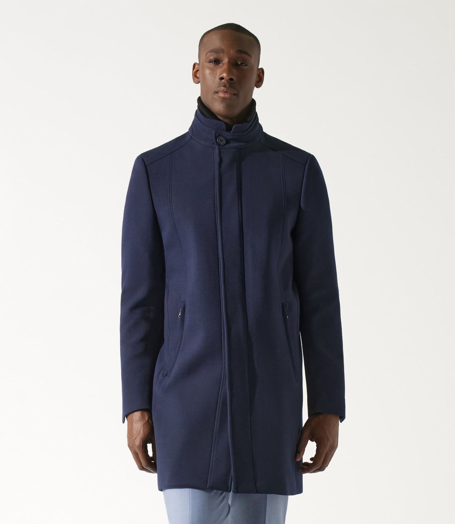 Vetements IZAC | Manteau City Laine Bleu Marine