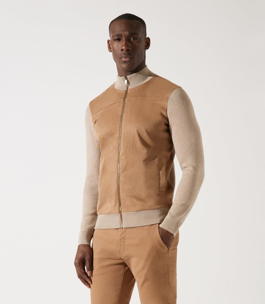 Vetements IZAC | Gilet Zipe Mix Matière Beige