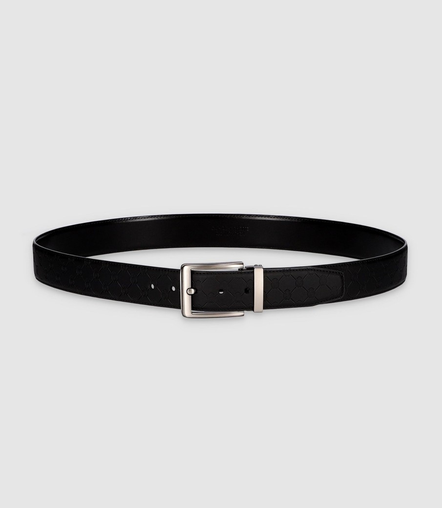 Accessoires IZAC | Ceinture Réversible 40 Mm En Cuir Noir Mat Crypto