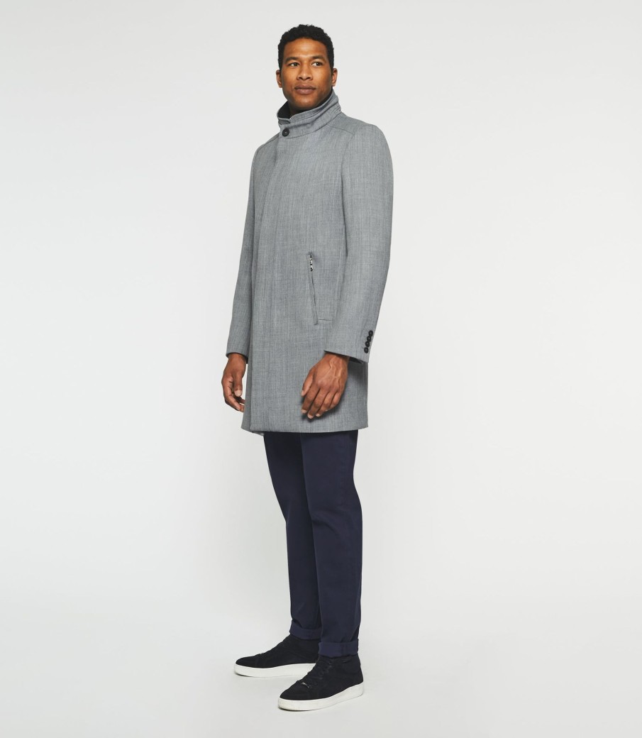 Vetements IZAC | Manteau Droit En Laine Gris Clair Ineon