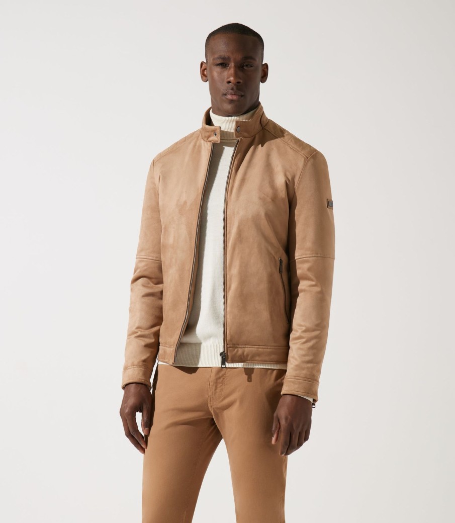 Vetements IZAC | Veste Col Officier En Daim Beige Malwen