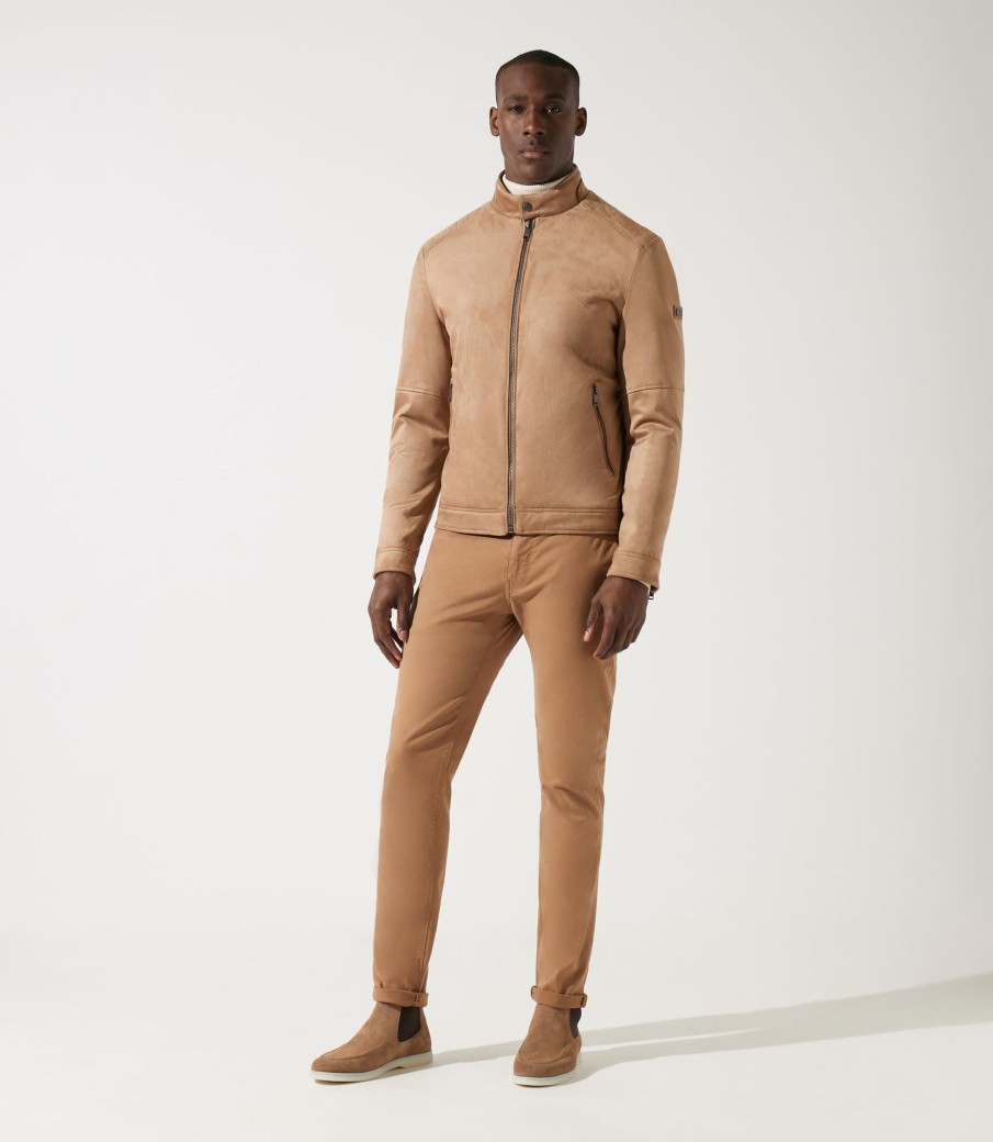 Vetements IZAC | Veste Col Officier En Daim Beige Malwen