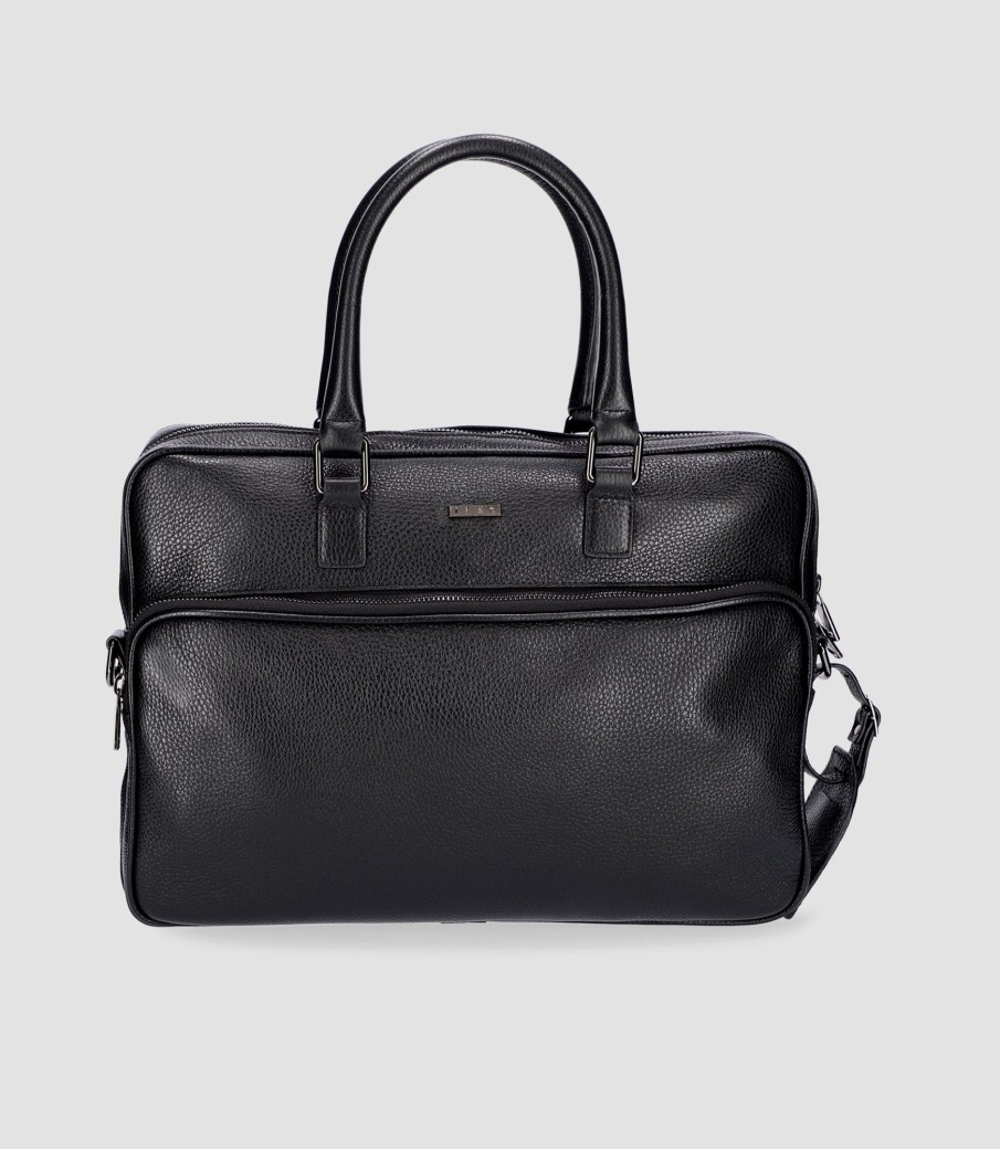 Accessoires IZAC | Sac Business En Cuir Noir Wallas