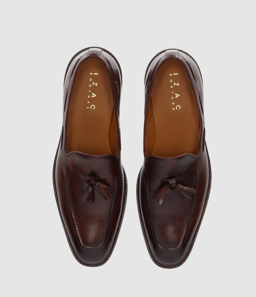 Vetements IZAC Mariages & Ceremonies | Mocassin Oxford en cuir marron avec pompons